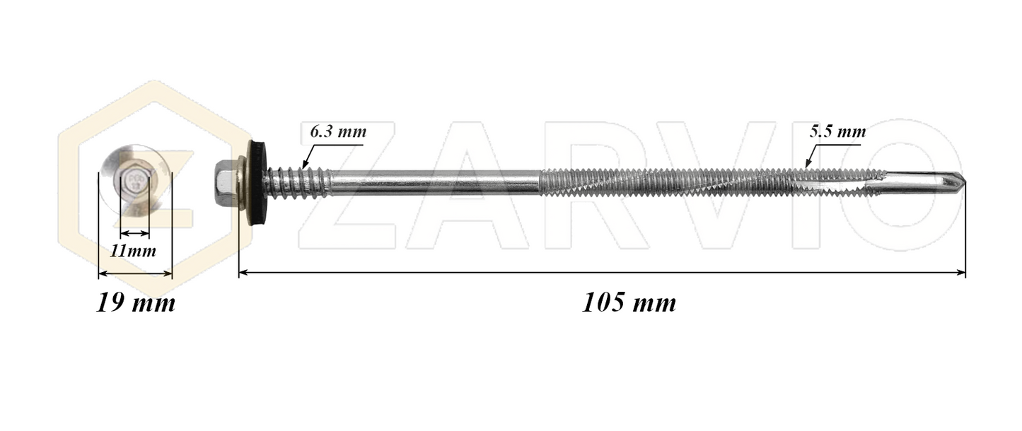 5.5 x 105mm Sandwich Panel Screws – Ceramic Coated (6mm Drill)