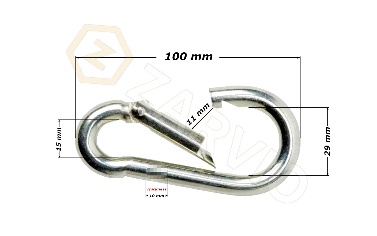 10mm x 100mm Snap Hook Heavy Utility Spring Gate Connector