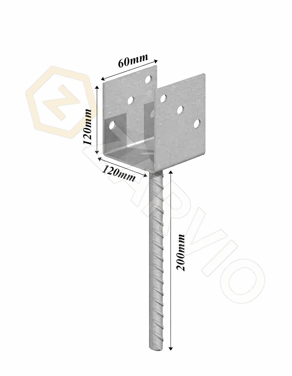 120mm x 120mm Concrete-In U Post Support Galvanised Heavy Duty
