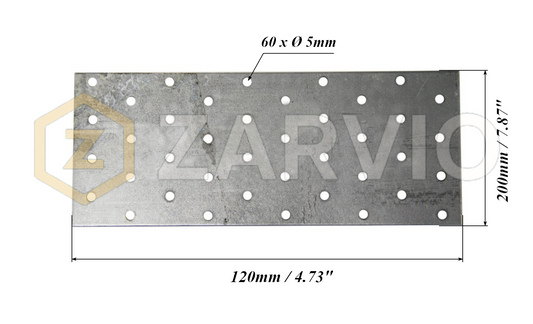 120mm x 200mm x 2mm Galvanised Perforated Fixing Plate for Timber Joining