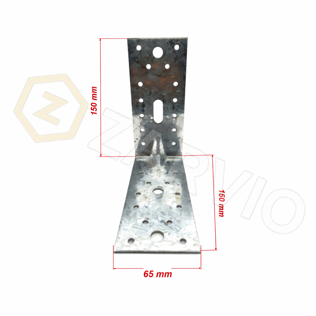 150mm x 150mm x 65mm x 2.5mm Reinforced Angle Bracket Zinc Coated for Timber & Structural Support
