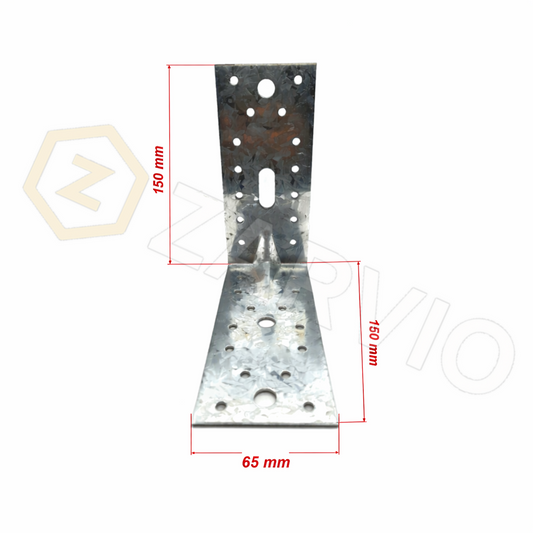 150mm x 150mm x 65mm x 2.5mm Reinforced Angle Bracket Zinc Coated for Timber & Structural Support