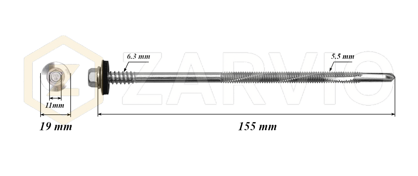 5.5 x 155mm Sandwich Panel Screws – Ceramic Coated (6mm Drill)