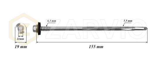 5.5 x 155mm Sandwich Panel Screws – Ceramic Coated (6mm Drill)