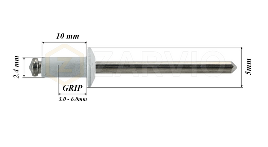 2.4mm x 10mm White Blind Rivets ALU/STEEL Dome Head Pop Rivets – Aluminium Body Steel Mandrel