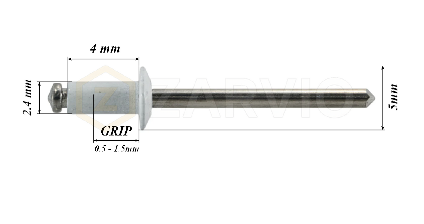 2.4mm x 4mm White Blind Rivets ALU/STEEL Dome Head Pop Rivets – Aluminium Body Steel Mandrel