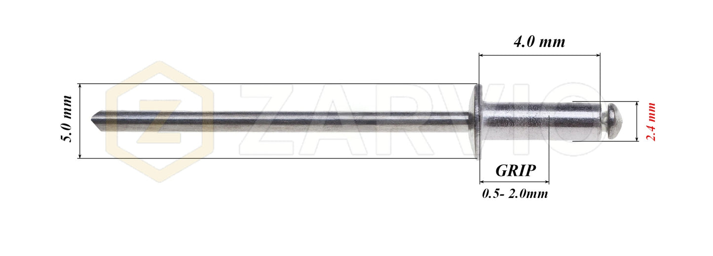 2.4mm x 4mm Flat head blind rivet, aluminum-steel