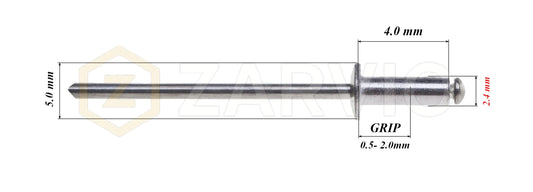 2.4mm x 4mm Flat head blind rivet, aluminum-steel