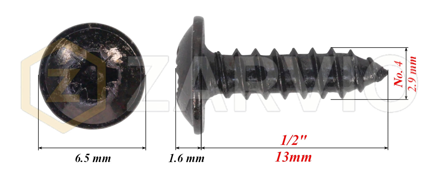 2.9mm x 13mm → (No.3 x 1/2") Wood Screw with Washer Head Fully Threaded Black