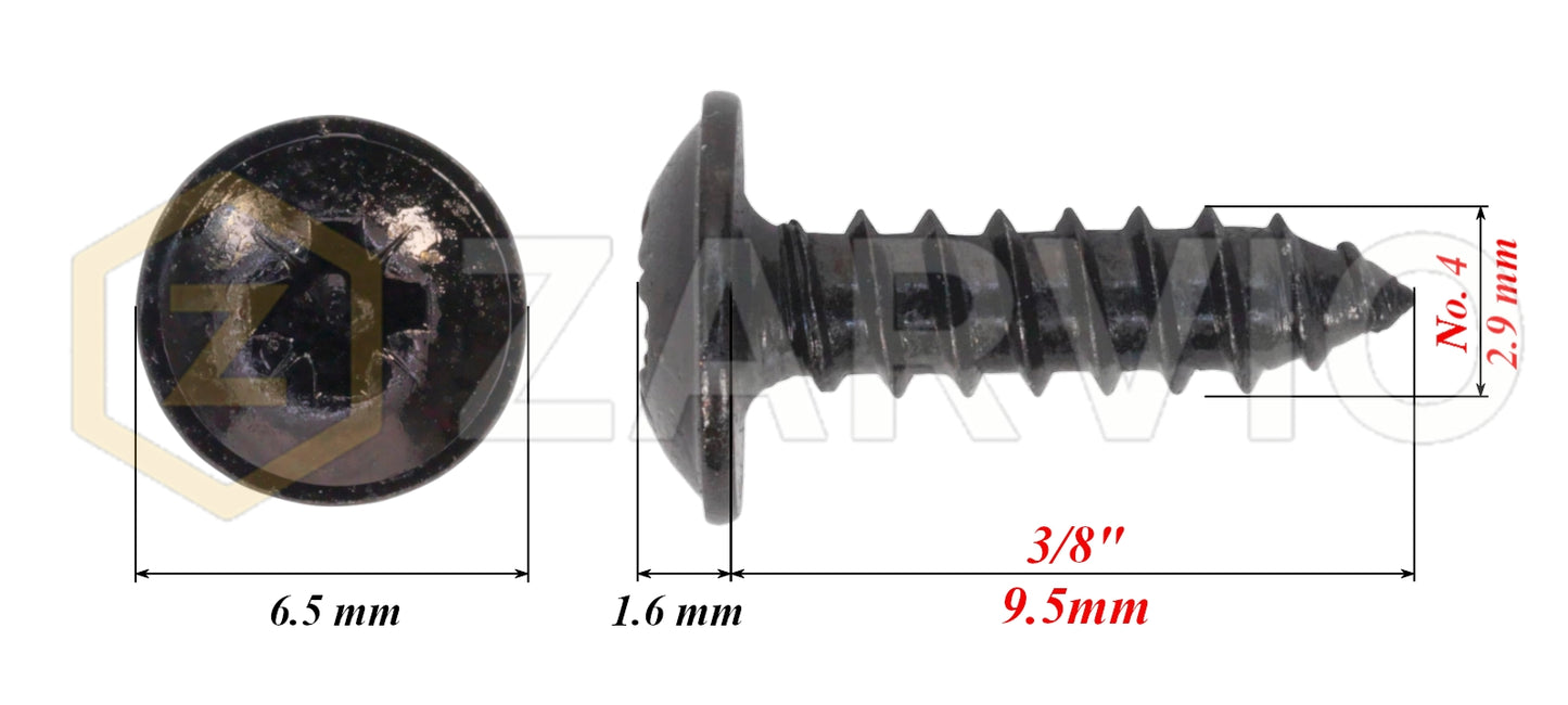 2.9mm x 9.5mm → (No.3 x 3/8") Wood Screw with Washer Head Fully Threaded Black
