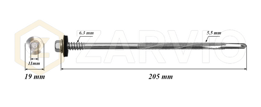 5.5 x 205mm Sandwich Panel Screws – Ceramic Coated (6mm Drill)