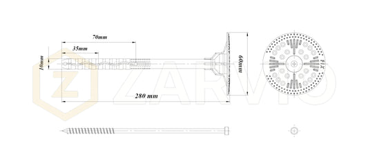 280mm Insulation Fixing Metal Pin Hammer Fastener