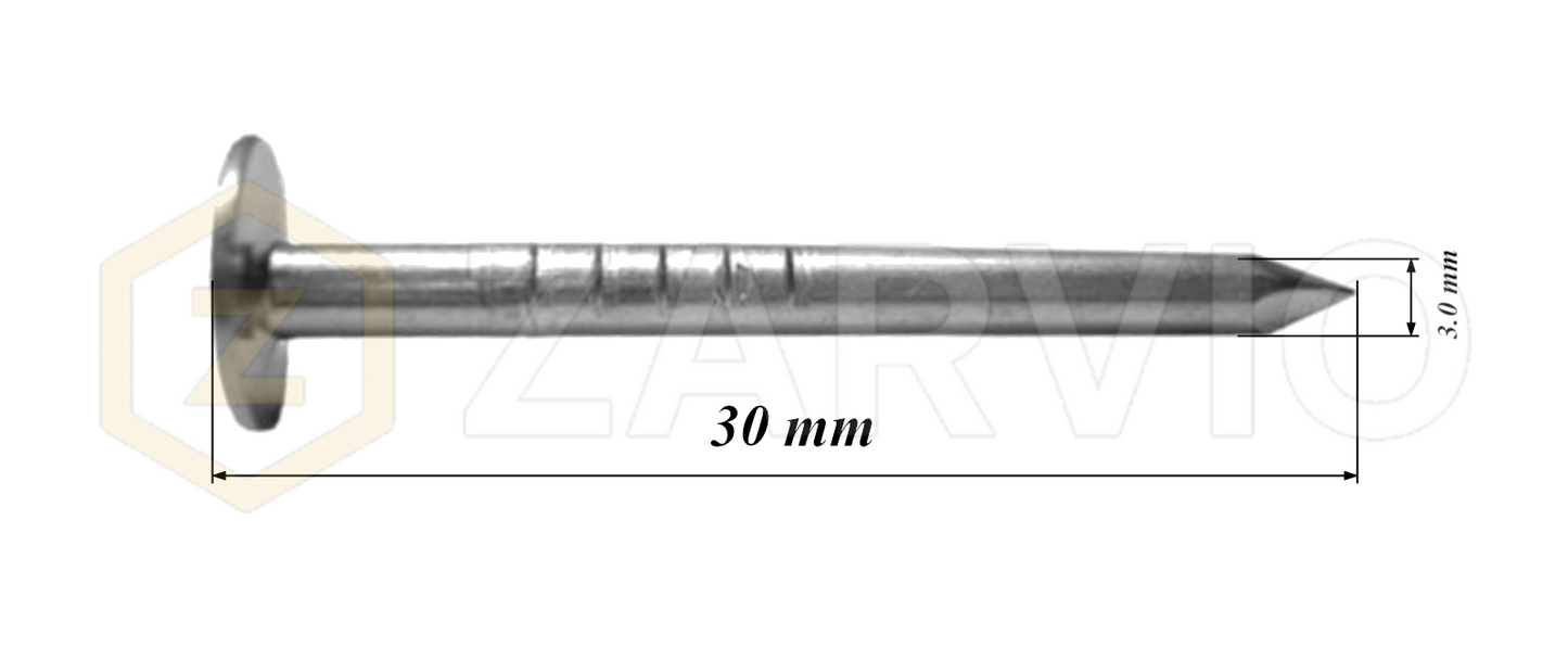 3.0 x 30mm Roofing Nails Flat Head for Felt Timber & Fixing