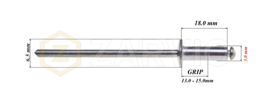 3.0mm x 18mm Flat head blind rivet, aluminum-steel
