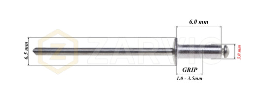 3.0mm x 6mm Flat head blind rivet, aluminum-steel
