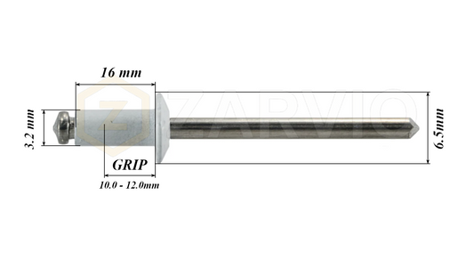 3.2mm x 16mm White Blind Rivets ALU/STEEL Dome Head Pop Rivets – Aluminium Body Steel Mandrel