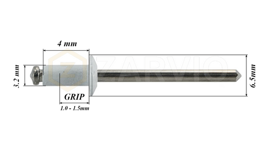 3.2mm x 4mm White Blind Rivets ALU/STEEL Dome Head Pop Rivets – Aluminium Body Steel Mandrel