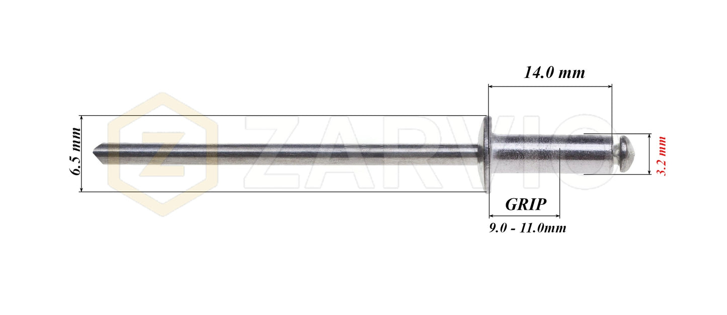 3.2mm x 14mm Flat head blind rivet, aluminum-steel