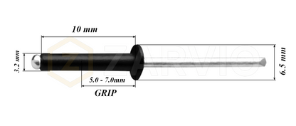 3.2mm x 10mm Black Blind Rivets ALU/STEEL Dome Head Pop Rivets – Aluminium Body Steel Mandrel
