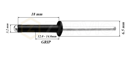 3.2mm x 18mm Black Blind Rivets ALU/STEEL Dome Head Pop Rivets – Aluminium Body Steel Mandrel