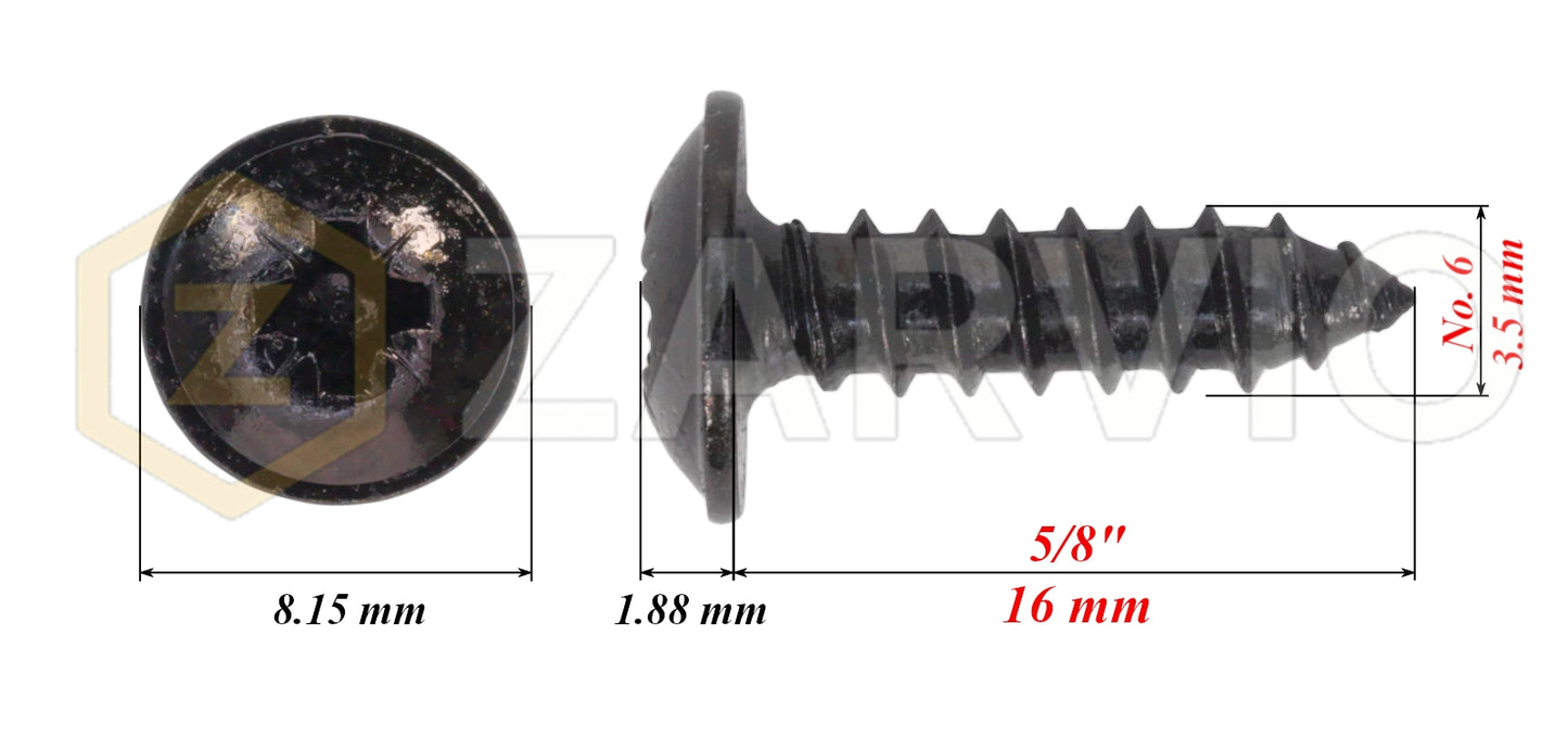 3.5mm x 16mm → (No.6 x 5/8") Wood Screw with Washer Head Fully Threaded Black