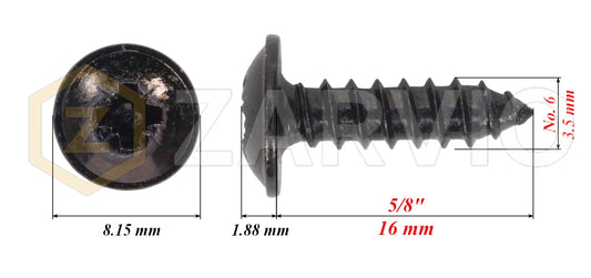 3.5mm x 16mm → (No.6 x 5/8") Wood Screw with Washer Head Fully Threaded Black