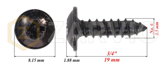 3.5mm x 19mm → (No.6 x 3/4") Wood Screw with Washer Head Fully Threaded Black