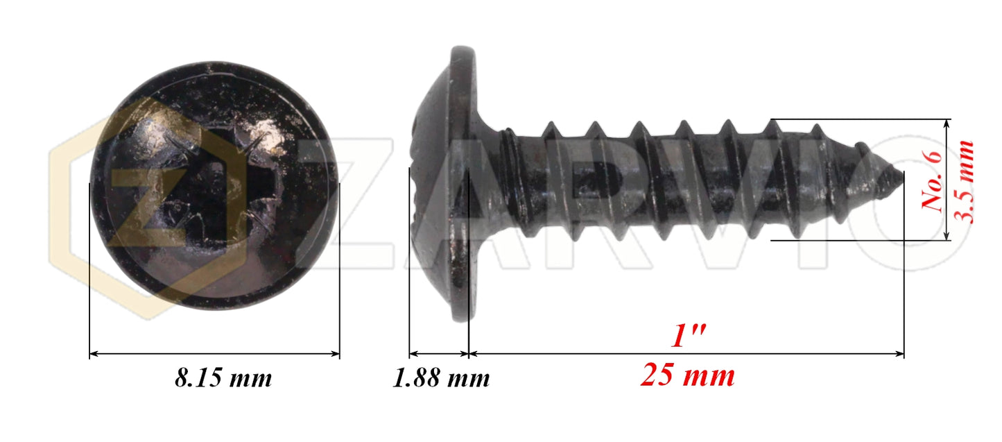 3.5mm x 25mm → (No.6 x 1") Wood Screw with Washer Head Fully Threaded Black
