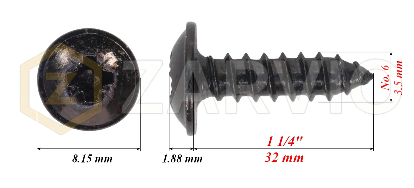 3.5mm x 32mm → (No.6 x 1 1/4") Wood Screw with Washer Head Fully Threaded Black