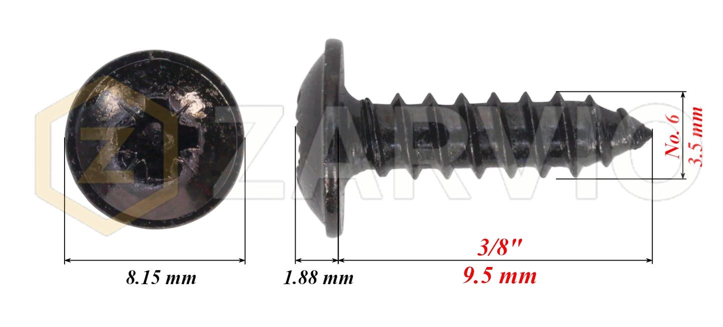 3.5mm x 9.5mm → (No.6 x 3/8") Wood Screw with Washer Head Fully Threaded Black