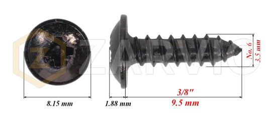 3.5mm x 9.5mm → (No.6 x 3/8") Wood Screw with Washer Head Fully Threaded Black