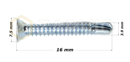 3.9mm x 16mm Countersunk Self-Drilling Screws (Zinc Plated)