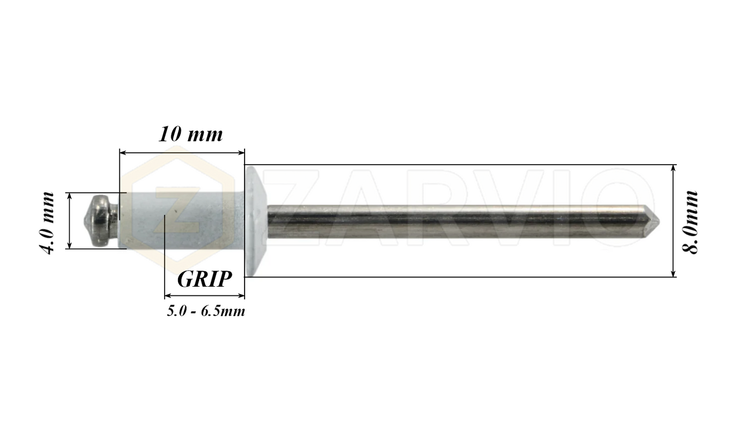 4.0mm x 10mm White Blind Rivets ALU/STEEL Dome Head Pop Rivets – Aluminium Body Steel Mandrel