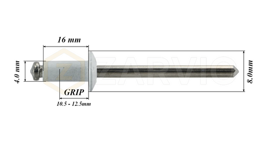 4.0mm x 16mm White Blind Rivets ALU/STEEL Dome Head Pop Rivets – Aluminium Body Steel Mandrel
