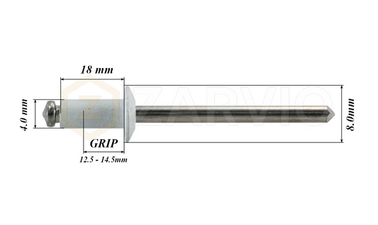 4.0mm x 18mm White Blind Rivets ALU/STEEL Dome Head Pop Rivets – Aluminium Body Steel Mandrel