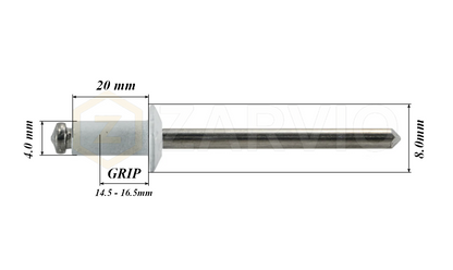 4.0mm x 20mm White Blind Rivets ALU/STEEL Dome Head Pop Rivets – Aluminium Body Steel Mandrel
