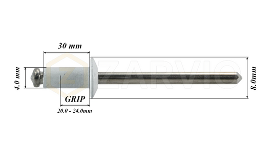 4.0mm x 30mm White Blind Rivets ALU/STEEL Dome Head Pop Rivets – Aluminium Body Steel Mandrel