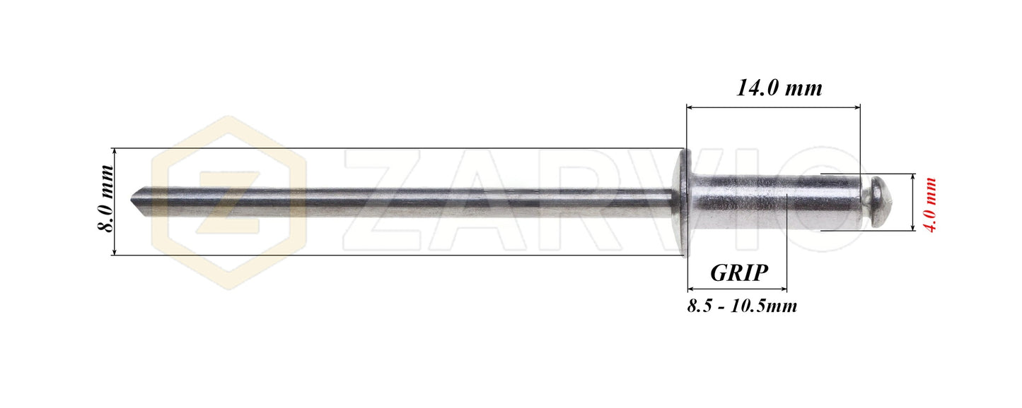 4.0mm x 14mm Flat head blind rivet, aluminum-steel