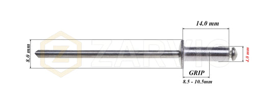 4.0mm x 14mm Flat head blind rivet, aluminum-steel