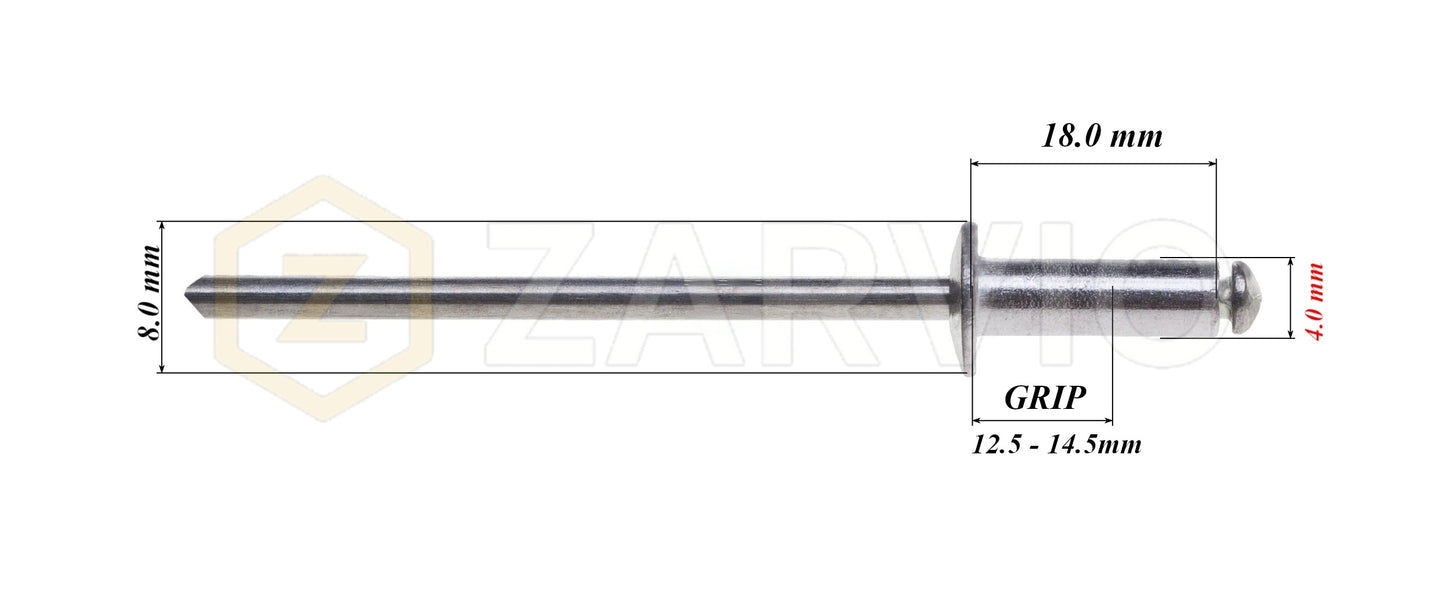 4.0mm x 18mm Flat head blind rivet, aluminum-steel