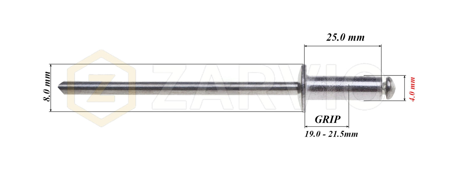 4.0mm x 25mm Flat head blind rivet, aluminum-steel