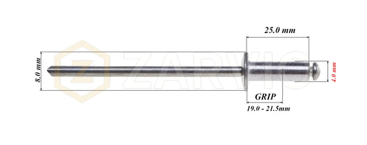 4.0mm x 25mm Flat head blind rivet, aluminum-steel