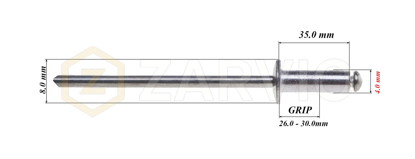 4.0mm x 35mm Flat head blind rivet, aluminum-steel