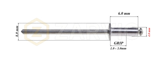 4.0mm x 6mm Flat head blind rivet, aluminum-steel