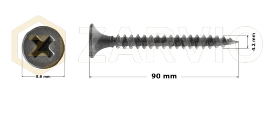 4.2 x 90mm Fine Thread Drywall Screws for Metal Studs – Black Phosphate