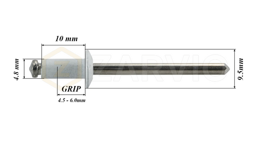 4.8mm x 10mm White Blind Rivets ALU/STEEL Dome Head Pop Rivets – Aluminium Body Steel Mandrel