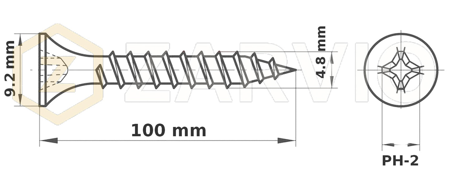 4.8 x 100mm Coarse Thread Drywall Screws for Wood – Black Phosphate