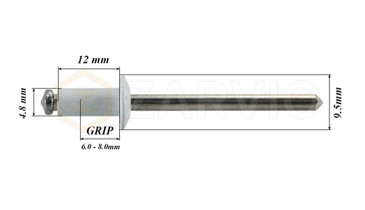 4.8mm x 12mm White Blind Rivets ALU/STEEL Dome Head Pop Rivets – Aluminium Body Steel Mandrel