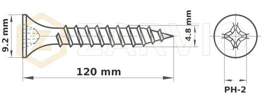 4.8 x 120mm Coarse Thread Drywall Screws for Wood – Black Phosphate