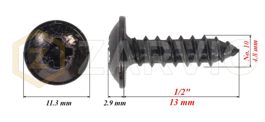 4.8mm x 13mm → (No.10 x 1/2") Wood Screw with Washer Head Fully Threaded Black